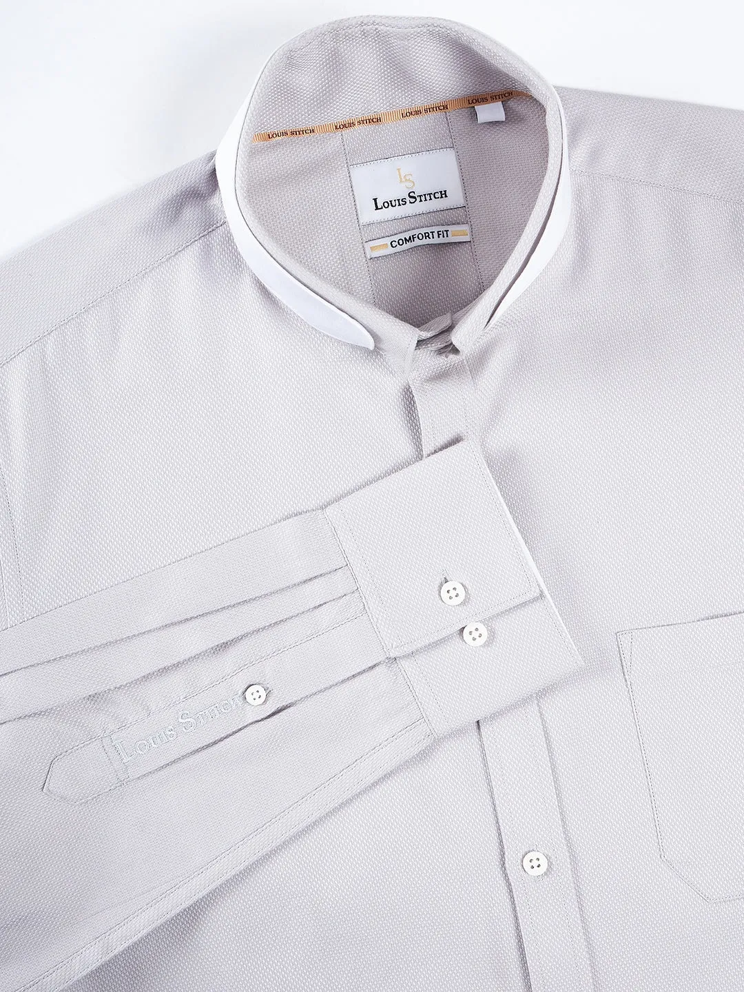 Regular Fit Textured Grey Shirt For Men
