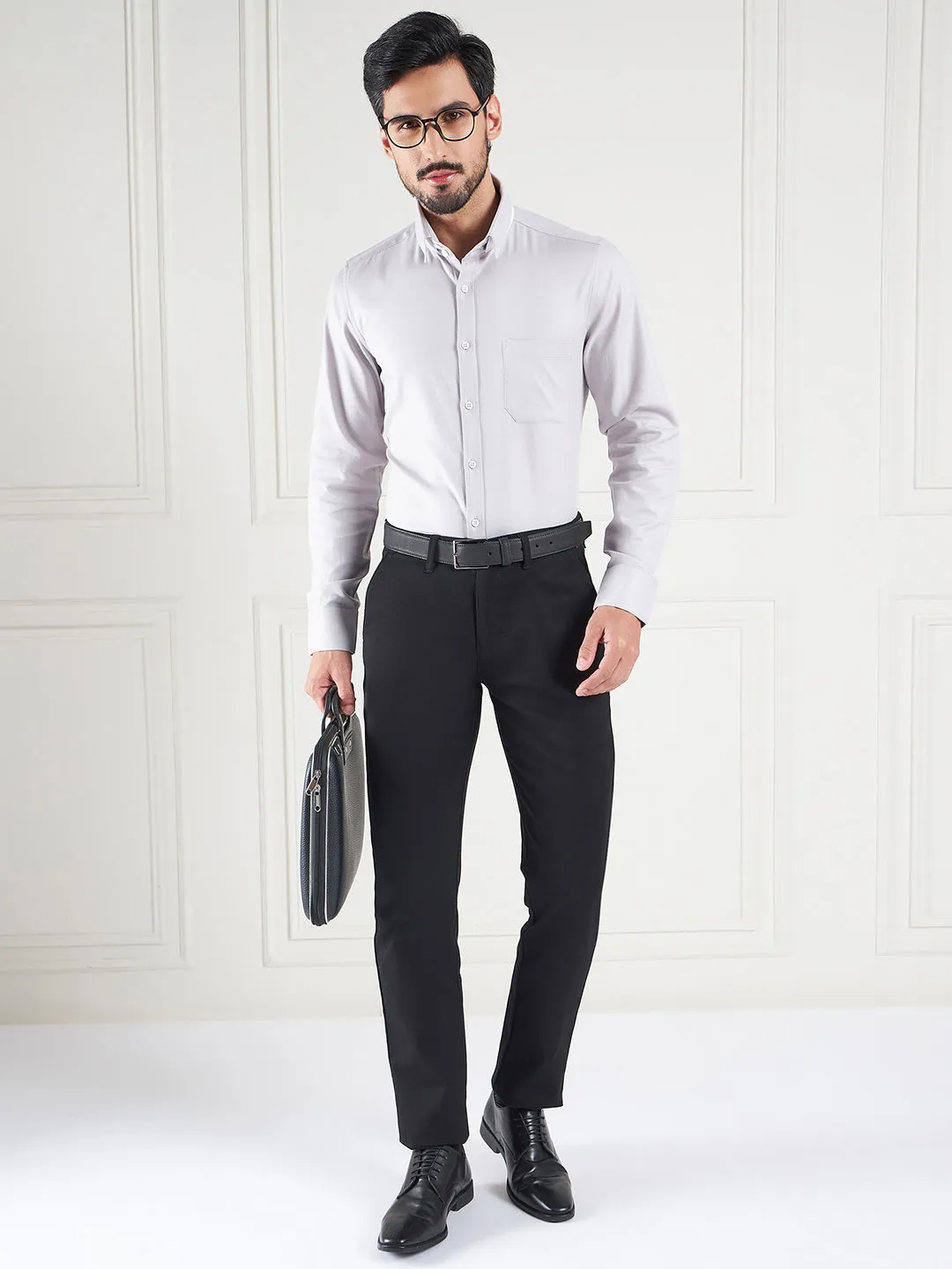 Regular Fit Textured Grey Shirt For Men