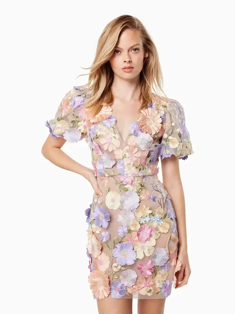 Ruffled Colorful Sling Mini Dress