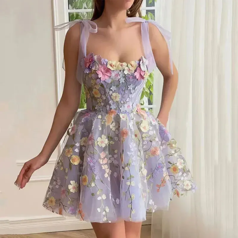 Ruffled Colorful Sling Mini Dress