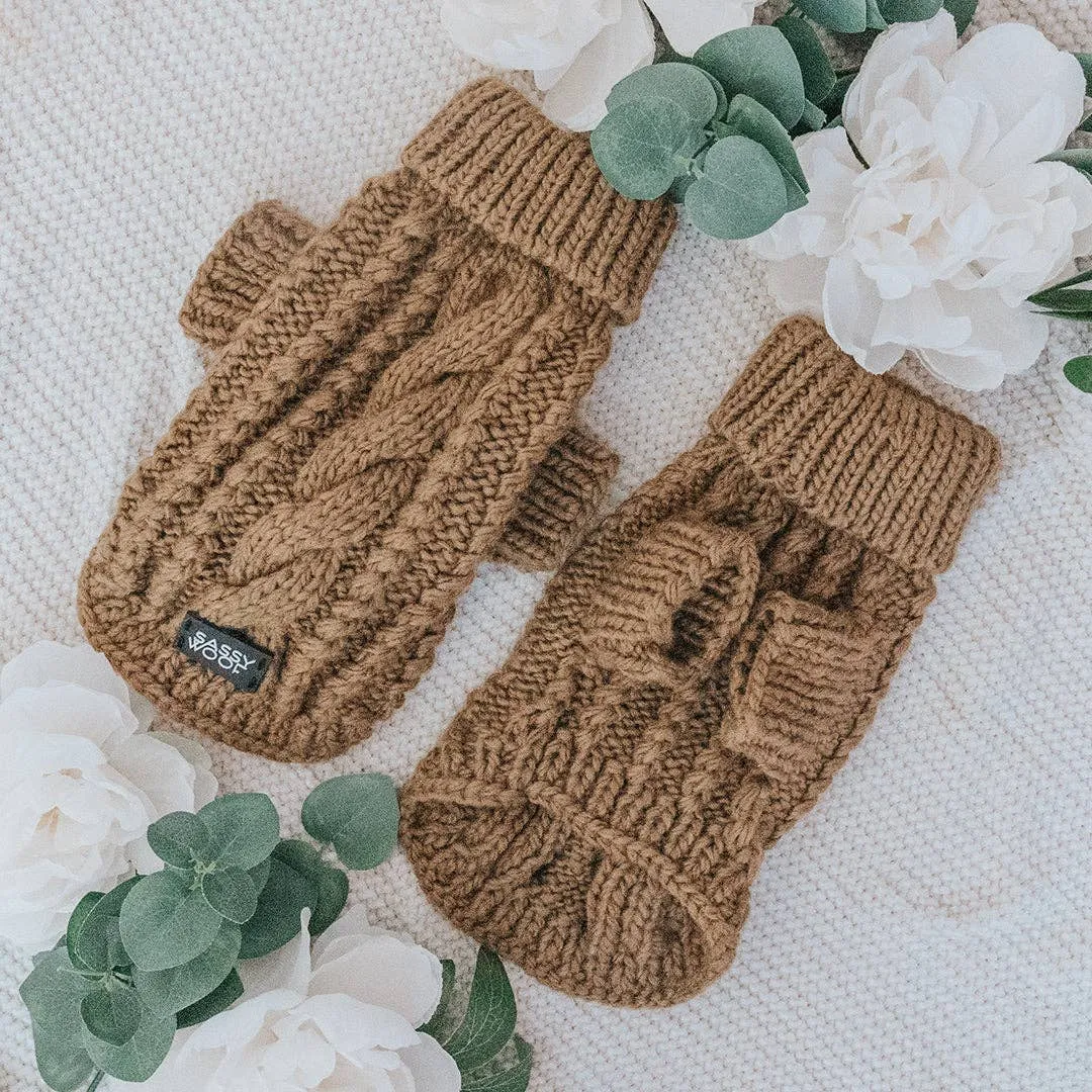 Sassy Woof Dog Cable Knit Sweater Brown | Cozy Pet Sweater | Knit Dog Sweater