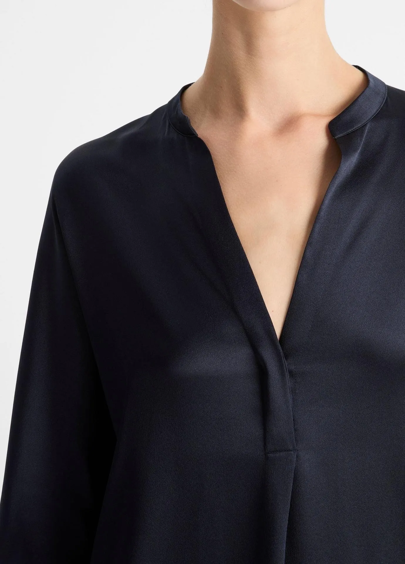Silk Satin Band-Collar Blouse