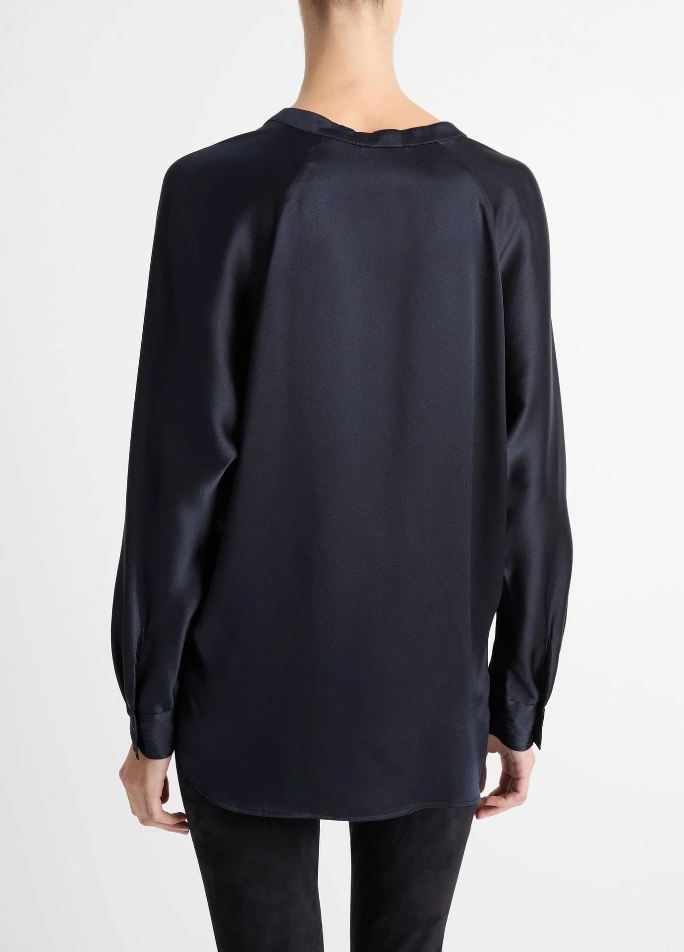 Silk Satin Band-Collar Blouse
