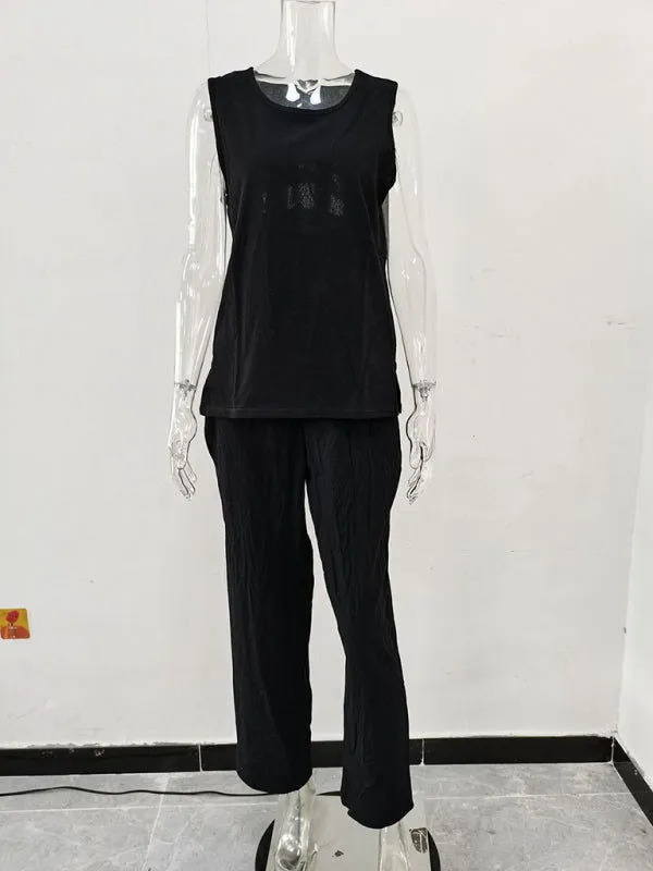 Soft Airy 100% Cotton Sleeveless Top & Pants Suits