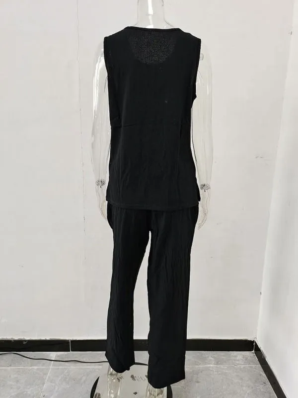 Soft Airy 100% Cotton Sleeveless Top & Pants Suits