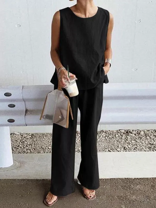 Soft Airy 100% Cotton Sleeveless Top & Pants Suits