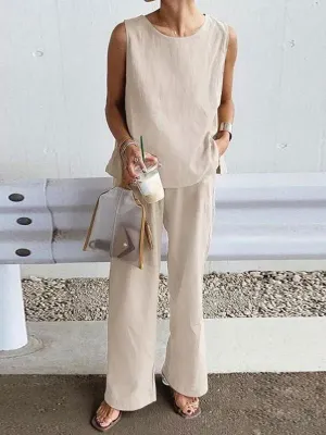 Soft Airy 100% Cotton Sleeveless Top & Pants Suits