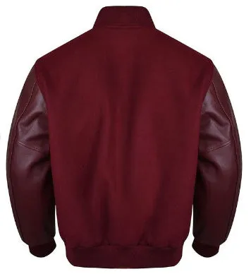 Spine Spark Maroon Wool Varsity Jacket Maroon Leather Sleeves