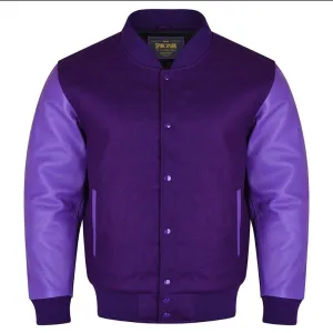 Spine Spark Purple Wool Varsity Baseball Jacket Leather Sleeves