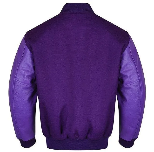 Spine Spark Purple Wool Varsity Baseball Jacket Leather Sleeves