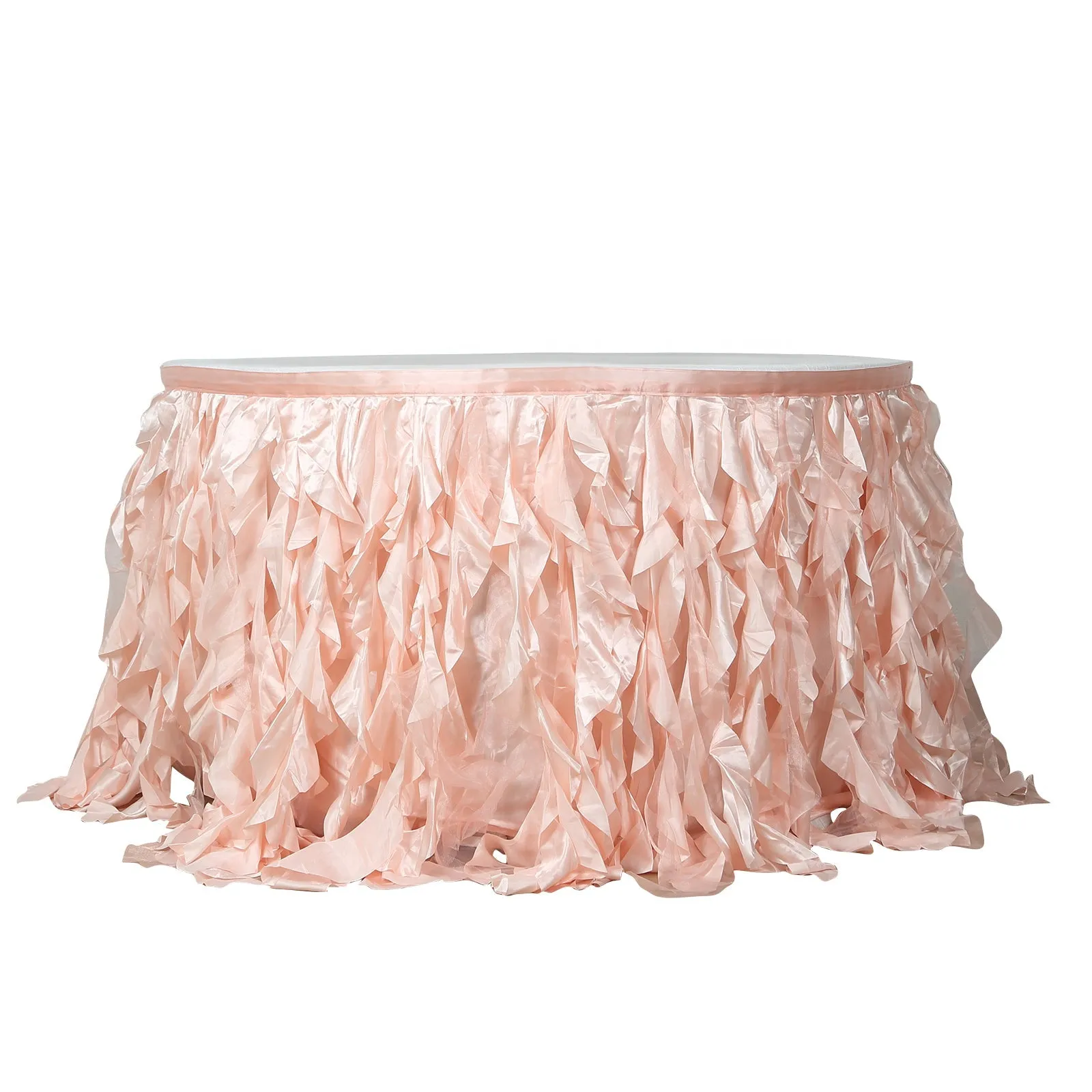 Taffeta Table Skirt 14ft Blush - Curly Willow Table Cover