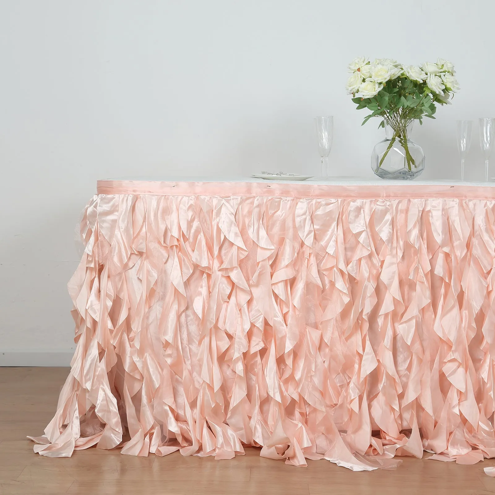 Taffeta Table Skirt 14ft Blush - Curly Willow Table Cover