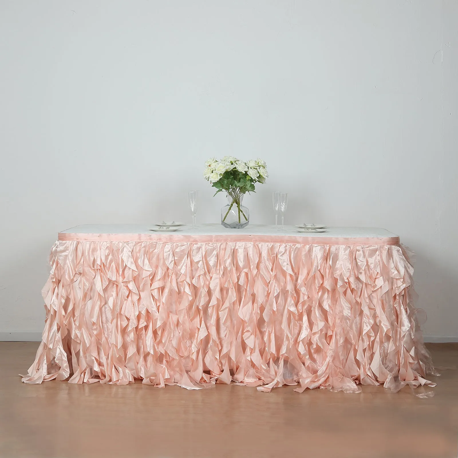 Taffeta Table Skirt 14ft Blush - Curly Willow Table Cover