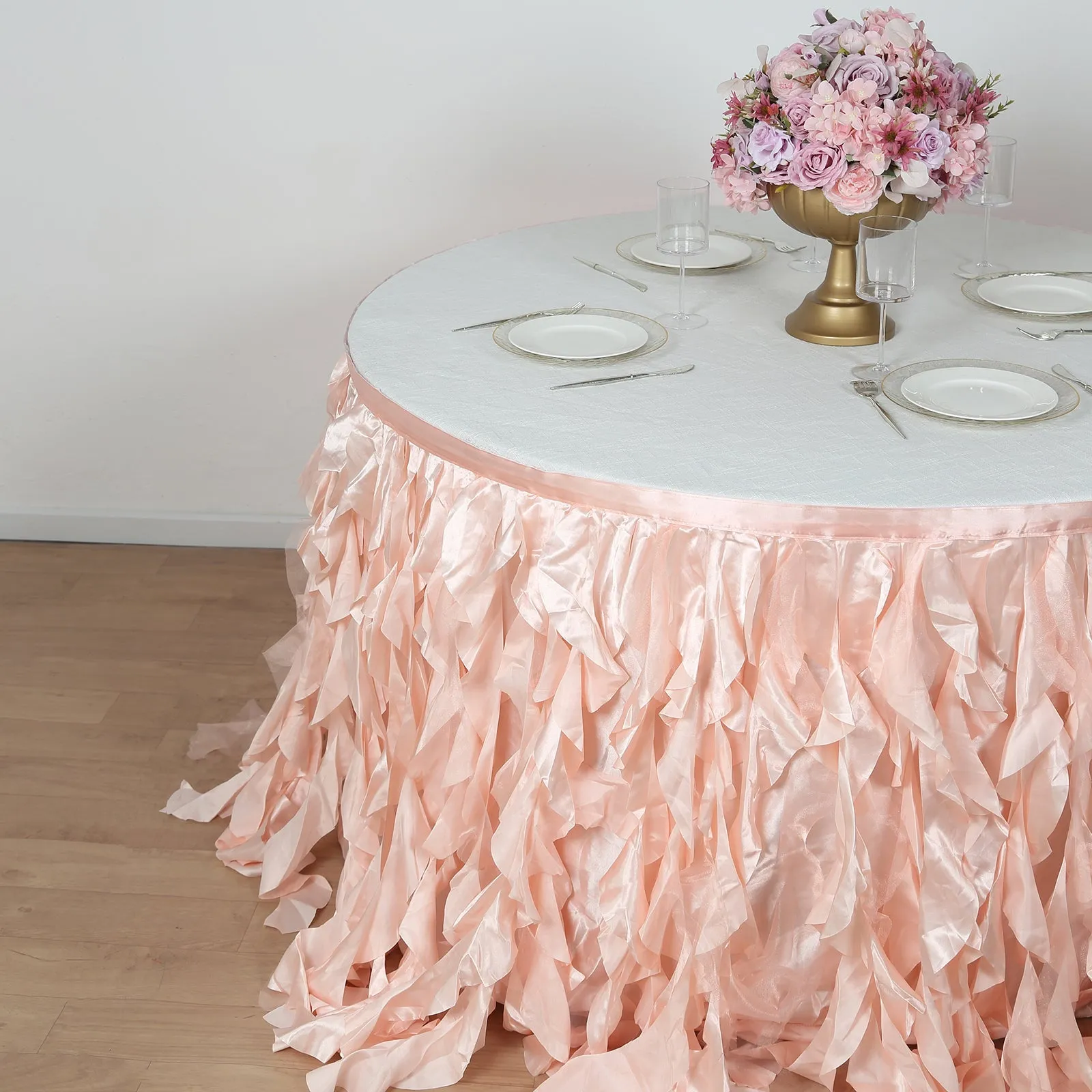 Taffeta Table Skirt 14ft Blush - Curly Willow Table Cover