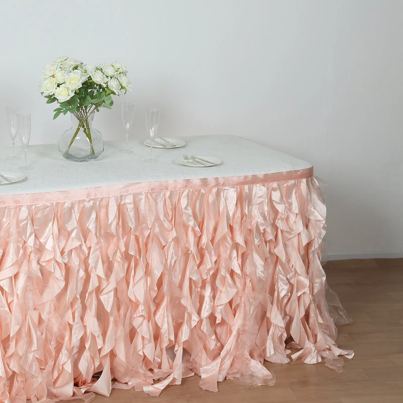 Taffeta Table Skirt 14ft Blush - Curly Willow Table Cover