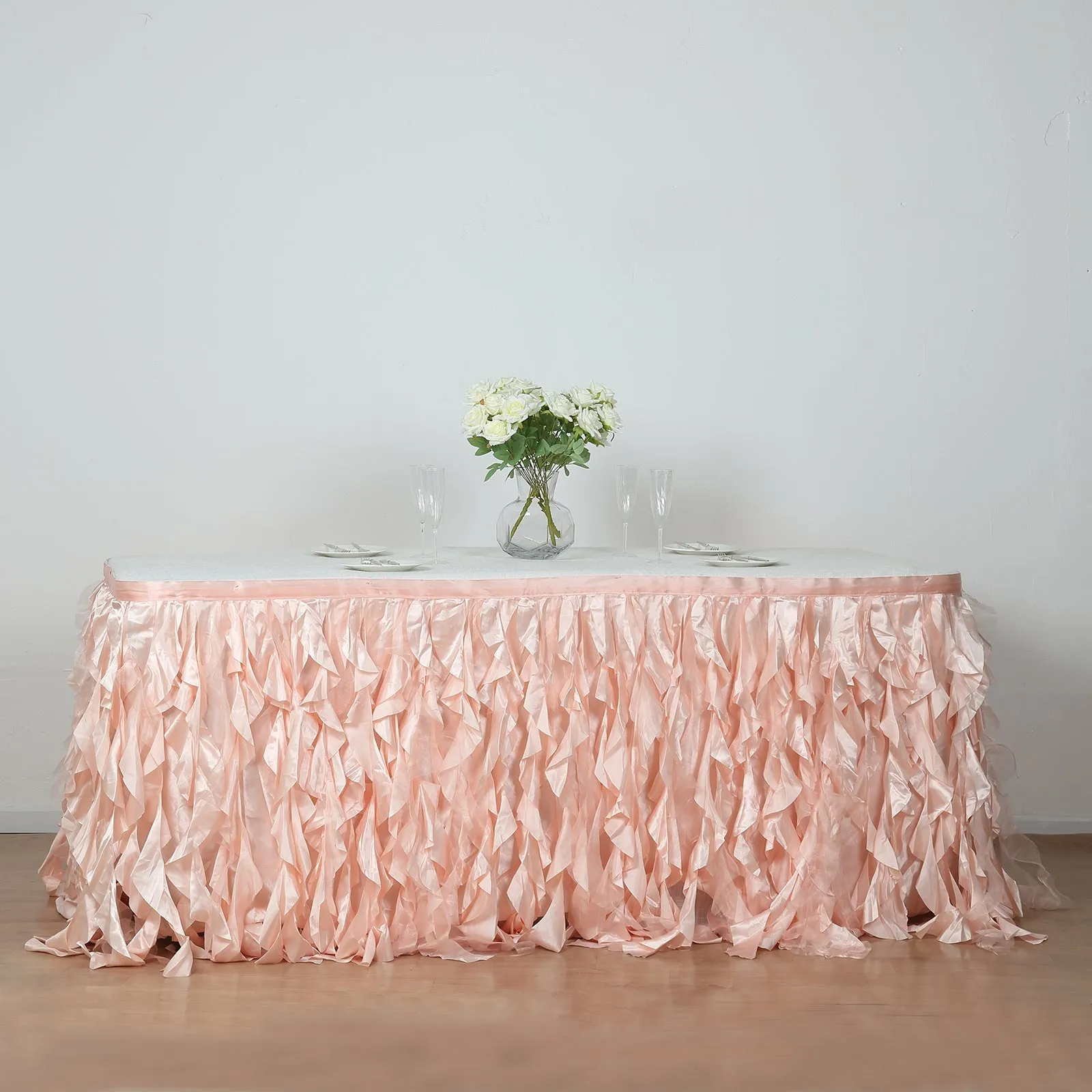 Taffeta Table Skirt 14ft Blush - Curly Willow Table Cover