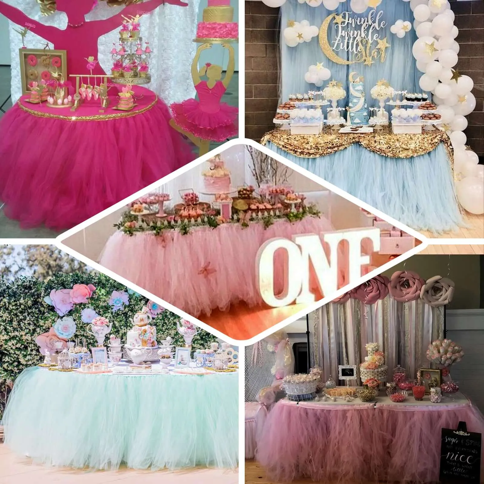 Tulle Table Skirt 21ft Pink/Rose Quartz - 4 Layer Pleated Tutu Table Cover