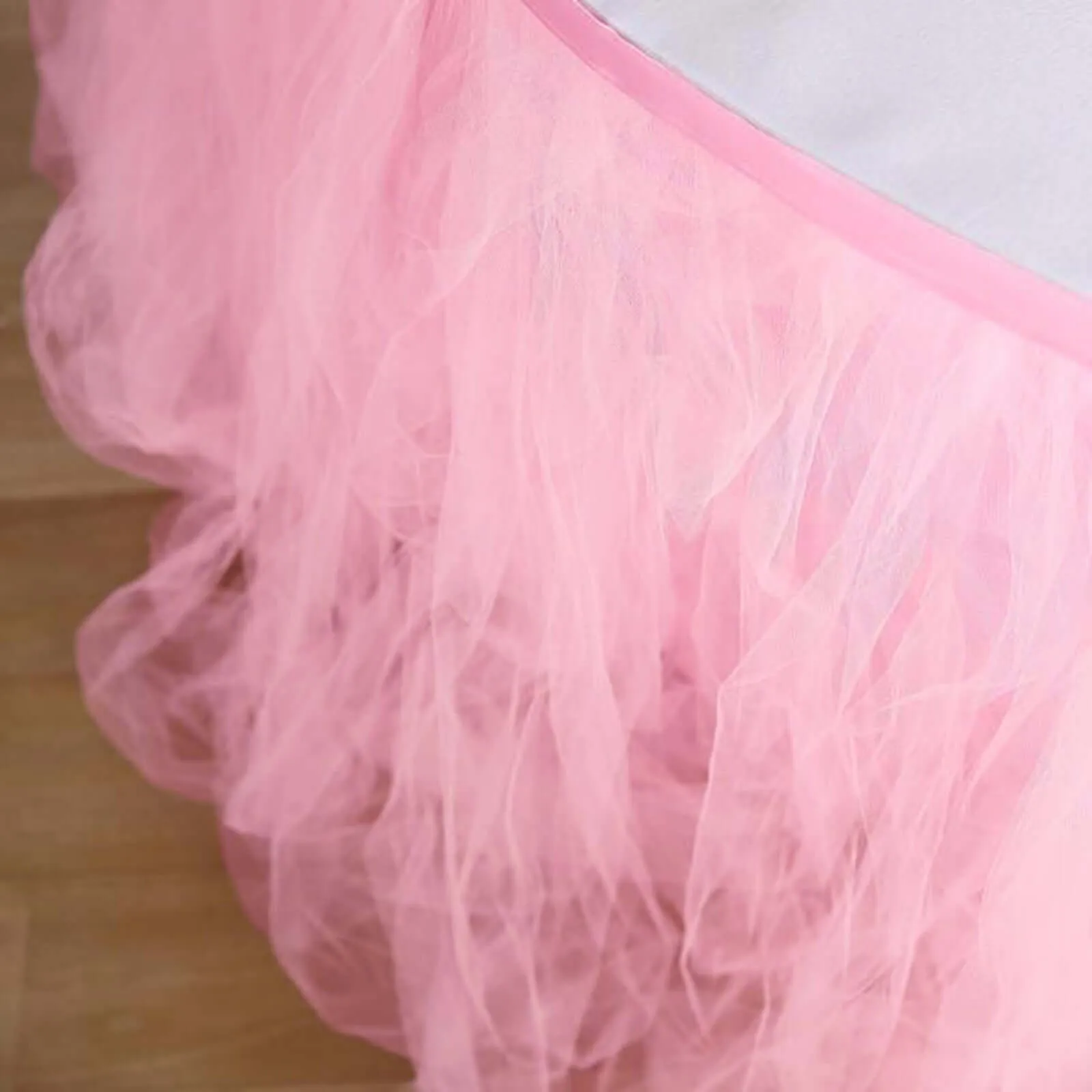 Tulle Table Skirt 21ft Pink/Rose Quartz - 4 Layer Pleated Tutu Table Cover