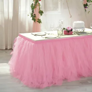 Tulle Table Skirt 21ft Pink/Rose Quartz - 4 Layer Pleated Tutu Table Cover