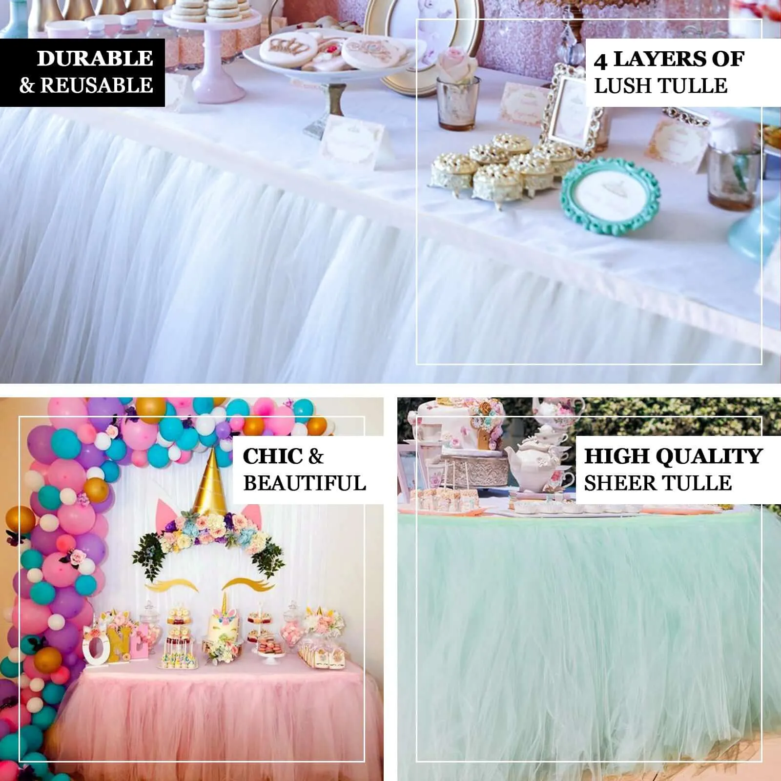 Tulle Table Skirt 21ft Pink/Rose Quartz - 4 Layer Pleated Tutu Table Cover