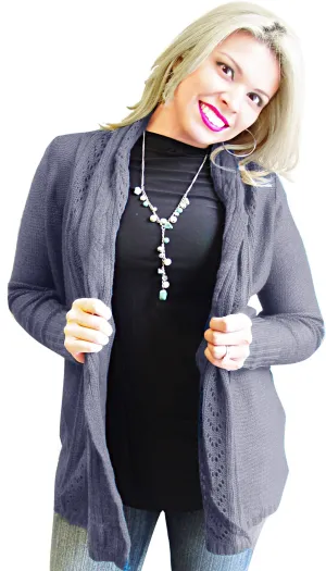 Vintage Knit Draped Cardigan (Medium, Grey)
