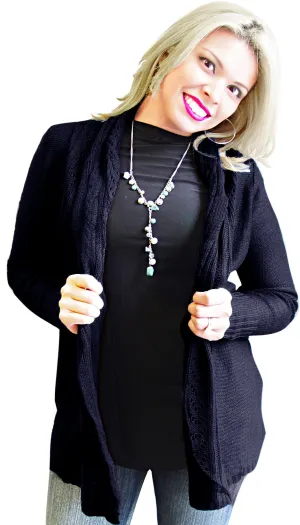 Vintage Knit Draped Cardigan (Small, Black)