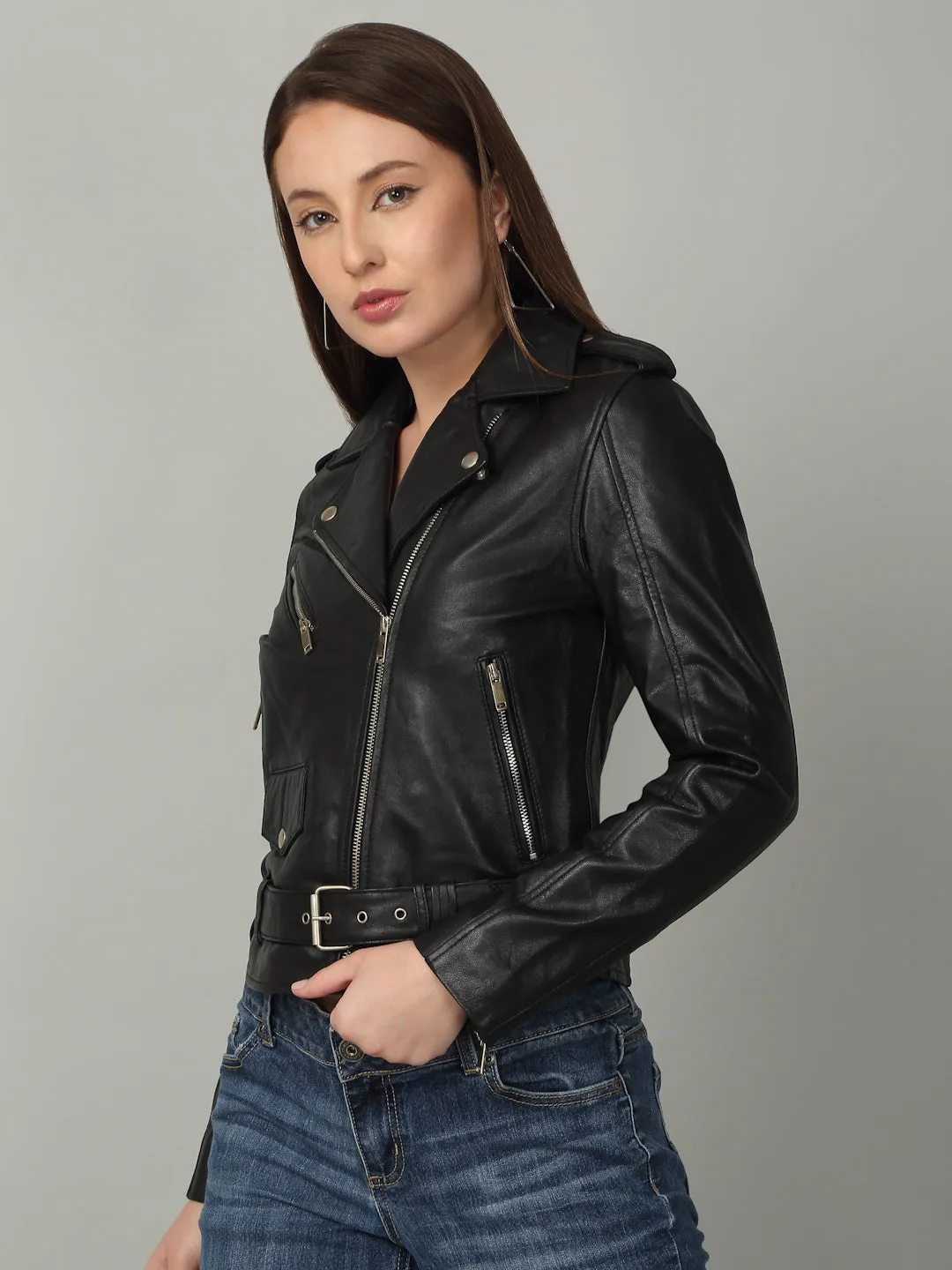 Women's Classic Leather Biker Jacket