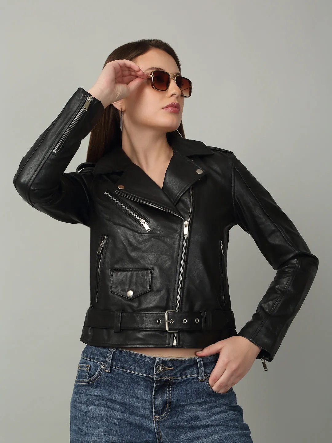 Women's Classic Leather Biker Jacket