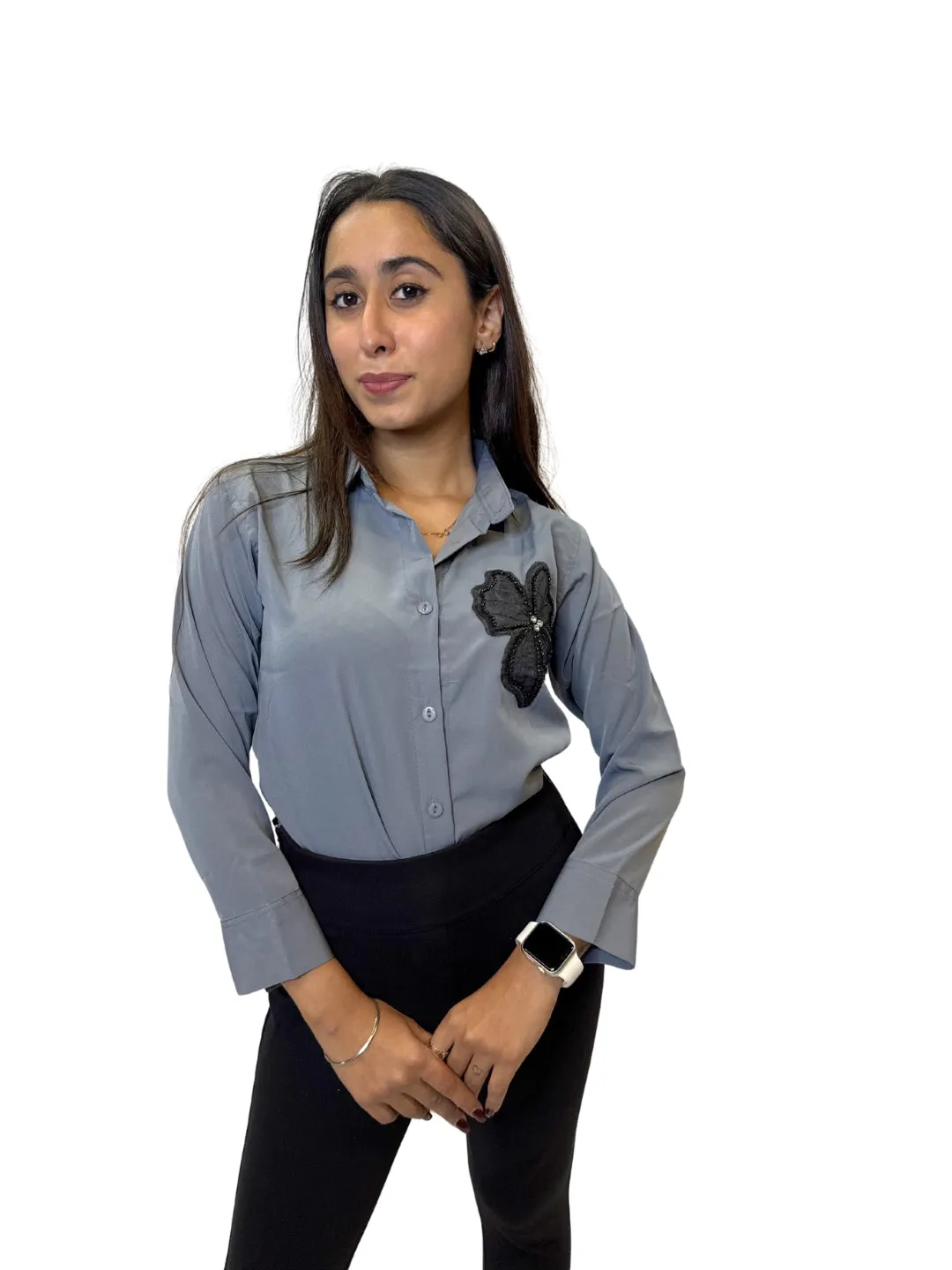 Women's Grey Opaque Formal Shirt