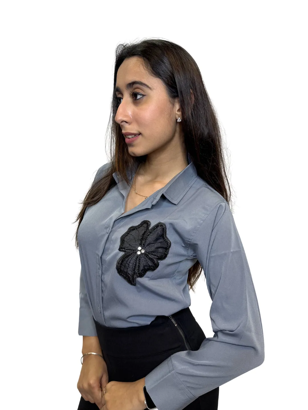 Women's Grey Opaque Formal Shirt