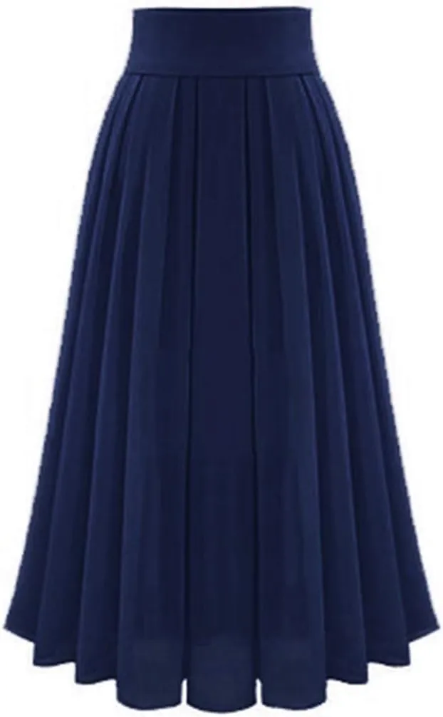 Women's Pleated Skirt Chiffon Elastic High Waist A-Line Maxi Skirts Casual Swing Dresses Summer Boho A-line Dress