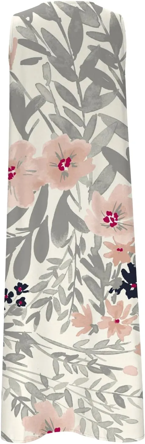 Womens Summer Design Casual Dress Fashion Floral Printed Sleeveless Button V-Neck 2025 Dress Long Dress with Pockets
